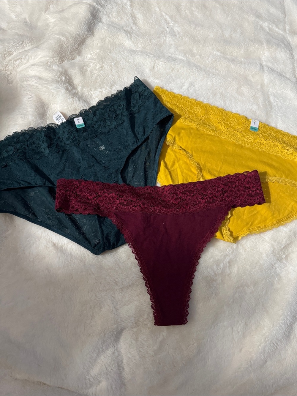 Maurices Lace Bikini & Thong Set - Teal, Mustard, Burgundy